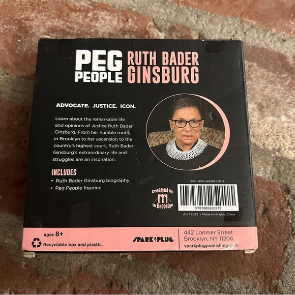Peg People Ruth Bader Ginsburg RBG Wooden Figurine Collectible with Biography - Picture 3 of 12